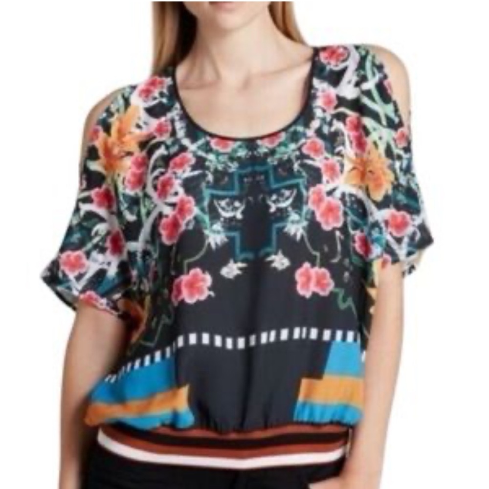 Clover Canyon Geometric Floral Maximalist 
blouse. Made in USA. Art to wear. S